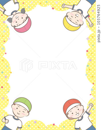 体操着の子供たちのフレーム　運動会　帽子 103764925