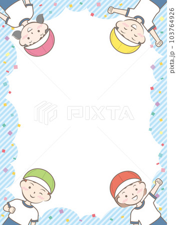 体操着の子供たちのフレーム　運動会　帽子 103764926