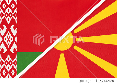 Belarus and North Macedonia, symbol of country. Belarusian vs Macedonian national flags Belarus and North Macedonia, symbol of country. Belarusian vs Macedonian national flags 103766476