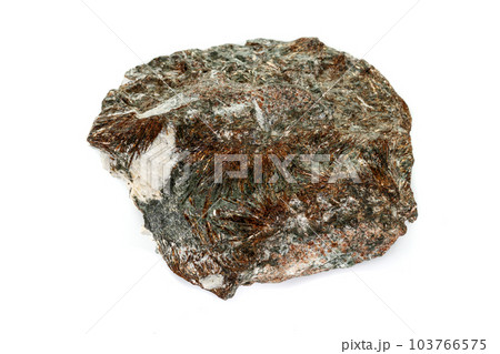 Macro mineral stone astrophyllite white background 103766575