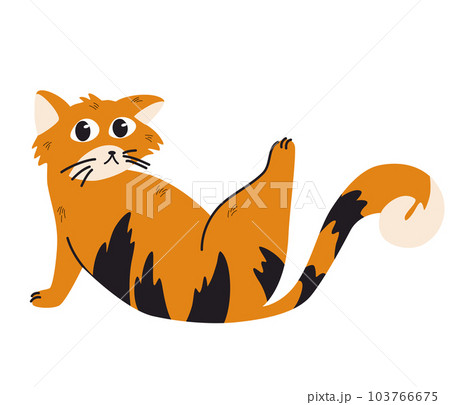 Cute Ginger cat. Lovely kitten. Funny friendly domestic animal, pet. Childish Vector flat illustration isolated on the white background. 103766675