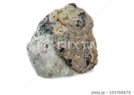 Macro of a mineral stone Fluorite on a white background Macro of a mineral stone Fluorite on a white background 103766678