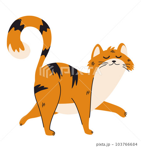 Cute Ginger cat. Lovely kitten. Funny friendly domestic animal, pet. Vector flat illustration isolated on the white background. 103766684