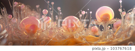 Peach Translucent Plant: Intricate Details and Delicate Water Drops 103767618