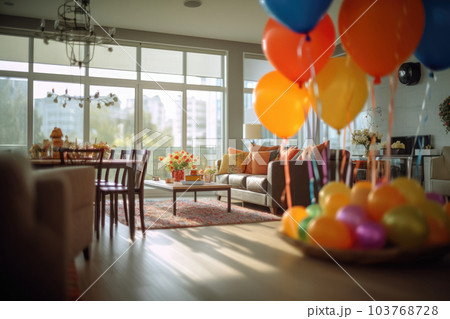 Birthday decoration in cozy living room interior 103768728