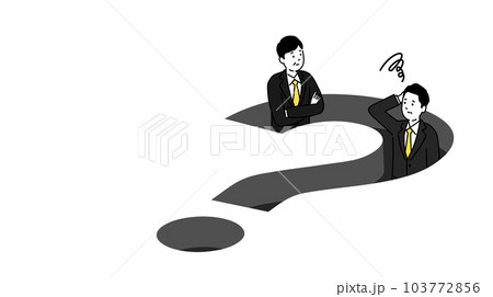 クエスチョンマークの落とし穴と男性のイラスト、左にコピースペース、ベクター クエスチョンマークの落とし穴と男性のイラスト、左にコピースペース、ベクター 103772856