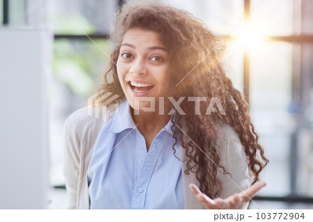 Emotional girl surprised with getting victory in online contest reading news from laptop computer Emotional girl surprised with getting victory in online contest reading news from laptop computer 103772904