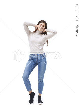 studio portrait of a beautiful caucasian woman, isolated on white background 103772924