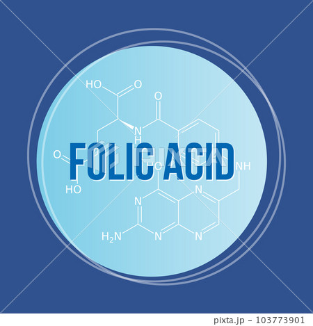 Folic acid round icon with formula, blue background 103773901