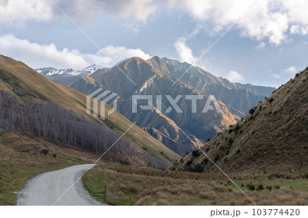 Photograph of a mountain range in Moke Lake Reserve in New Zealand 103774420