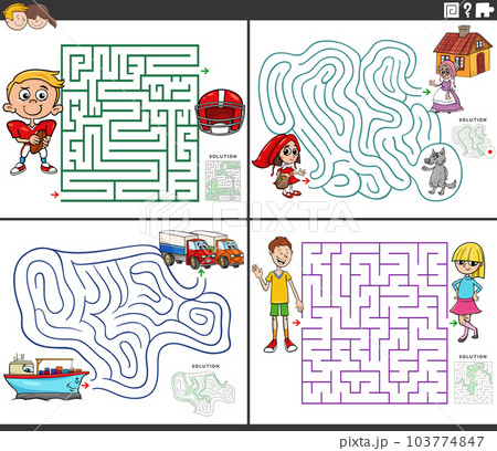 maze activity games set with cartoon characters maze activity games set with cartoon characters 103774847