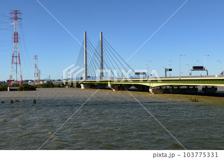 令和元年東日本台風・増水した荒川と彩湖(幸魂大橋) 令和元年東日本台風・増水した荒川と彩湖(幸魂大橋) 103775331
