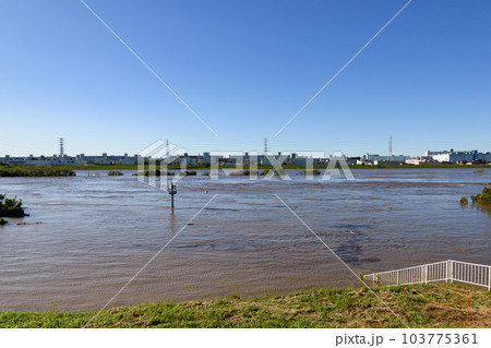 令和元年東日本台風・氾濫寸前、濁流の荒川 令和元年東日本台風・氾濫寸前、濁流の荒川 103775361