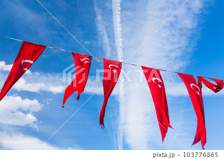 トルコ　カイセリの共和国広場で旗めくトルコ国旗 103776865