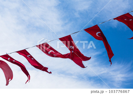 トルコ　カイセリの共和国広場で旗めくトルコ国旗 103776867