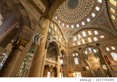 トルコ　カイセリの市街地にあるブリュンズモスクの礼拝堂内の天井のドーム 103776894