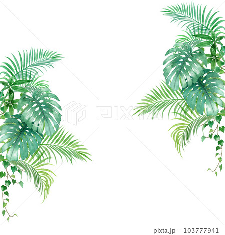 アナログ水彩観葉植物パターンセット 103777941