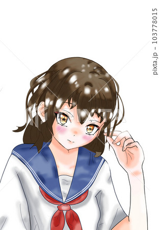 恥ずかしそうに髪をいじる女子高生 恥ずかしそうに髪をいじる女子高生 103778015