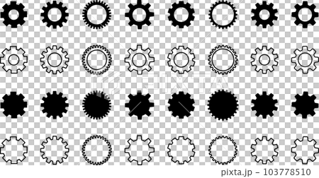 Line drawing and silhouette gear icon set Line drawing and silhouette gear icon set 103778510