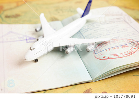 Visa and passport document to immigration at airport in country. Visa and passport document to immigration at airport in country. 103778691
