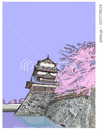 桜と石垣とお堀があるお城 桜と石垣とお堀があるお城 103779628