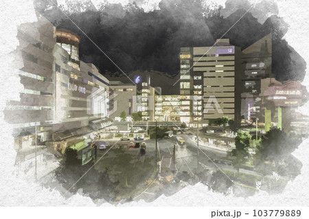 水彩画風　浜松市街地　浜松駅北口　静岡県浜松市 103779889
