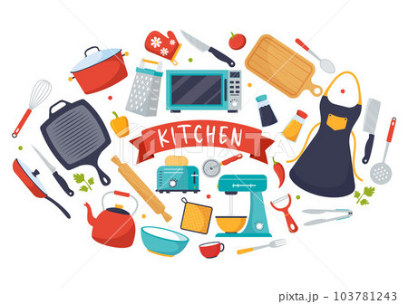 Kitchen Architecture Vector Illustration with Furniture and Interior such as Table, Stove and Fridge in Flat Cartoon Hand Drawn Background Templates Kitchen Architecture Vector Illustration with Furniture and Interior such as Table, Stove and Fridge in Flat Cartoon Hand Drawn Background Templates 103781243