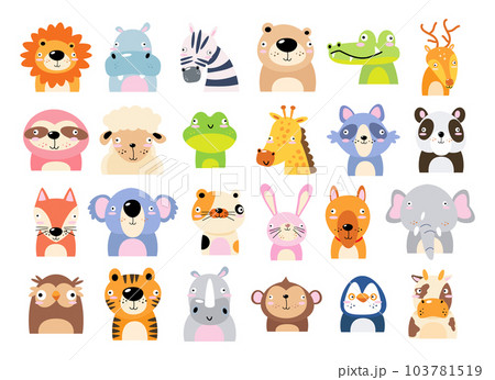 Set of wildlife animals . Dumb face . Vector illustration . 103781519