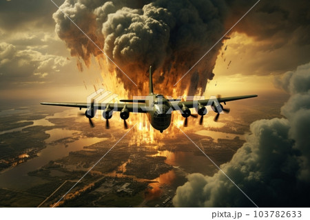 第二次世界大戦風の都市爆撃：AI作品 103782633