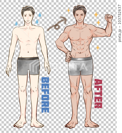 Before and after muscle training men Before and after muscle training men 103782637