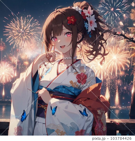 花火大会を楽しむお姉さん 花火大会を楽しむお姉さん 103784426
