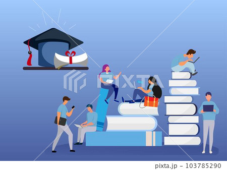 Young students getting knowledge from books and the Internet for success in his education life. Vector illustration. 103785290