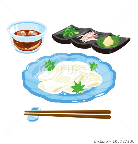 皿に盛られた素麺のセット 103787236