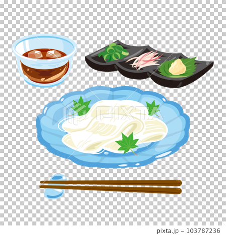 皿に盛られた素麺のセット 103787236