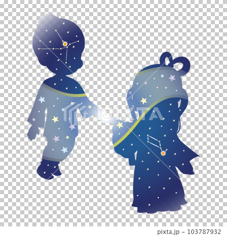織姫と彦星のシルエットと天の川2 織姫と彦星のシルエットと天の川2 103787932