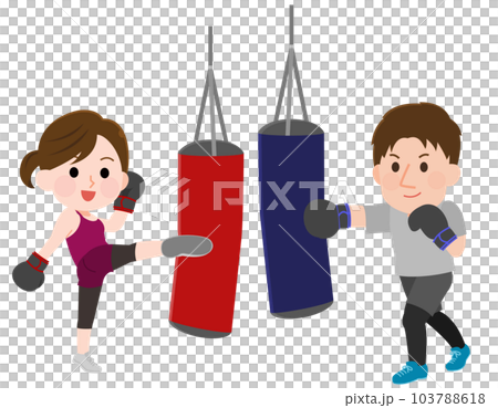 Illustration of a man and a woman doing kickboxing Illustration of a man and a woman doing kickboxing 103788618