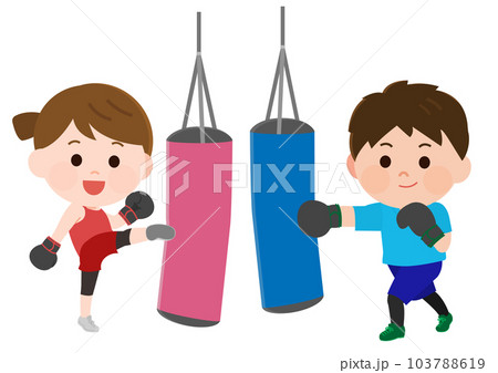 キックボクシングをする男の子と女の子　イラスト 103788619