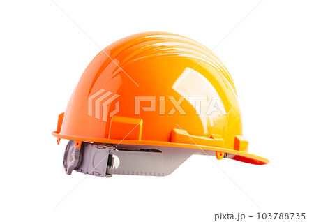 Orange helmet isolated on white background with clipping path, protect to safety for engineer in construction site. 103788735