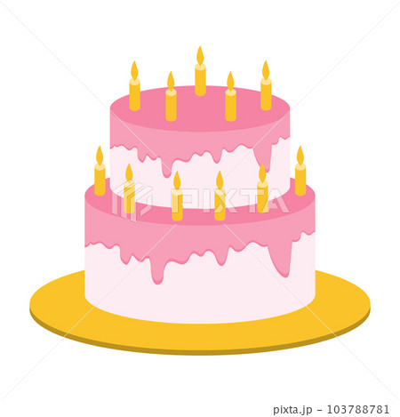 Festive two-tiered pink wedding cake with candles 103788781
