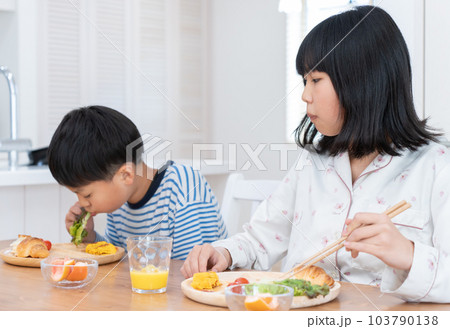 自宅で朝食を食べる家族 自宅で朝食を食べる家族 103790138