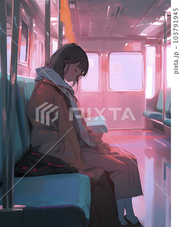 電車で寝過ごした女性（Generative AI） 103791945