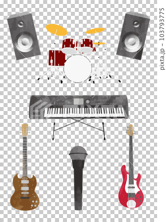 樂隊中使用的樂器的水彩插圖集 103793775