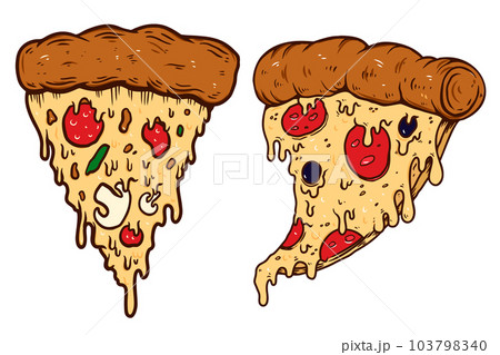 Set of illustrations of slices of pizza. Design element for poster, card, banner, sign. Vector illustration Set of illustrations of slices of pizza. Design element for poster, card, banner, sign. Vector illustration 103798340