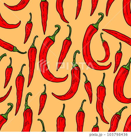 Seamless pattern with chili peppers. Design element for poster, card, banner. Vector illustration 103798436