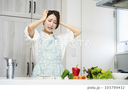 頭を手で覆う若い女性 料理イメージ 頭を手で覆う若い女性 料理イメージ 103799432