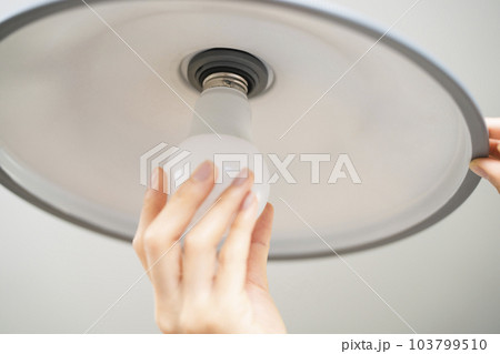 電球の交換をする若い女性　ライフタイルイメージ	 103799510