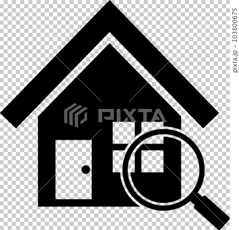 A simple illustration of a detached house and a magnifying glass A simple illustration of a detached house and a magnifying glass 103800675