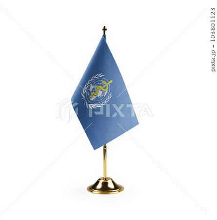 Small national flag of the World Health Organization WHO on a white background Small national flag of the World Health Organization WHO on a white background 103801123
