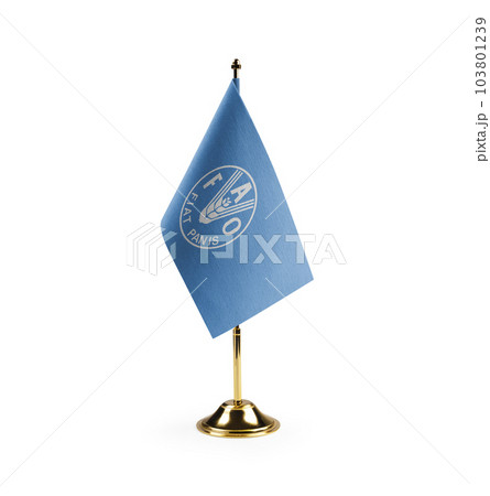 Small national flag of the Food and agriculture organization on a white background Small national flag of the Food and agriculture organization on a white background 103801239
