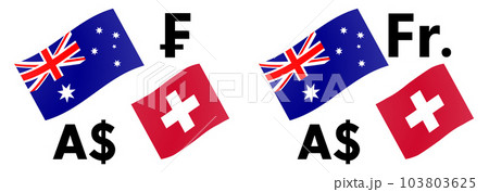 AUDCHF forex currency pair vector illustration. Australian and Swiss flag, with Dollar and Franc symbol. 103803625